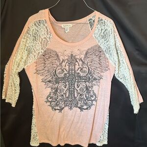 Angels & Diamonds Pink and White Lace Long Sleeve Tee